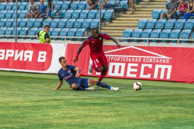 Odessa, Ukrayna - 9 Ağustos 2018: Uefa Avrupa Ligi 2018 Fc Mariupol (Ukrayna) - Fc Girondins de Bordeaux (Fransa) gergin bir futbol maçı Avrupa Ligi. Bordeaux - Fransa - kırmızı