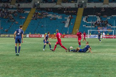 Odessa, Ukrayna - 9 Ağustos 2018: Uefa Avrupa Ligi 2018 Fc Mariupol (Ukrayna) - Fc Girondins de Bordeaux (Fransa) gergin bir futbol maçı Avrupa Ligi. Bordeaux - Fransa - kırmızı