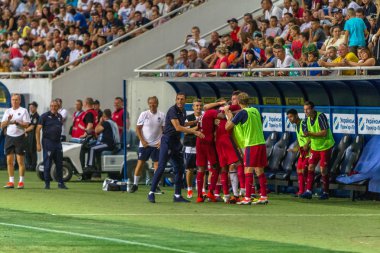 ODESSA, UKRAINE - August 9, 2018: UEFA Europa League 2018 Mariupol (Ukraine) - FC Girondins de Bordeaux (France). Coach Bordeaux Gustavo Augusto Poyet Dominguez