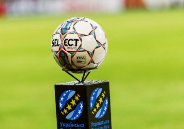 Odessa, Ukrayna 16 Temmuz 2017: Uefa Şampiyonlar Ligi futbol resmi top. Büyük resmi futbol FIFA 2017. Futbol topu turnuvası sırasında dinamik oyun Shakhtar - Dinamo Kiev