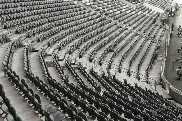 Empty Old Plastic Chairs Stands Stadium Many Empty Seats Spectators — Stock Photo, Image
