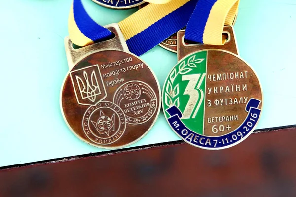 Oděsa Ukrajina Září 2016 Ukrajinský Pohár Futsalu Veteránů Sportovní Medaile — Stock fotografie