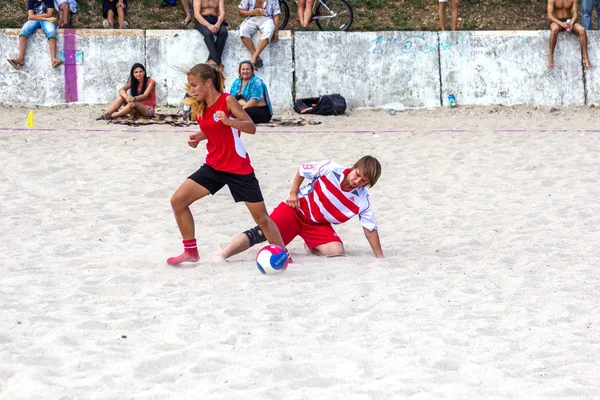 Odessa Ukraina Sierpnia 2015 Mistrzostwa Ukrainy Piłce Nożnej Plaży Wśród — Zdjęcie stockowe