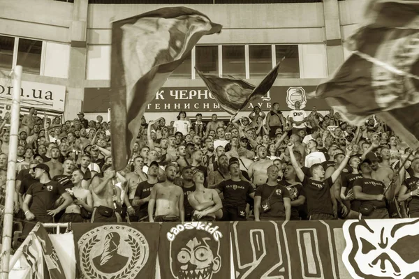 Odessa Ukraine Agosto 2018 Torcedores Futebol Emocional Apoiam Equipe Estádio — Fotografia de Stock