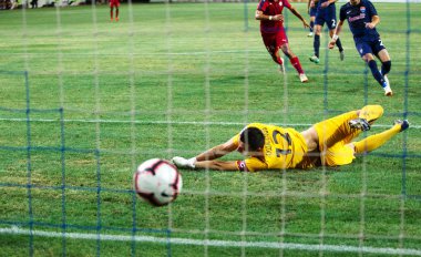 Odessa, Ukrayna - 9 Ağustos 2018: Avrupa Ligi Uefa Avrupa Ligi 2018 Fc Girondins de Bordeaux (Fransa) futbol maçı. Bordeaux - Fransa - ısınma, Fc Mariupol Ukrayna ile maçtan önce eğitim