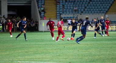 Odessa, Ukrayna - 9 Ağustos 2018: Avrupa Ligi Uefa Avrupa Ligi 2018 Fc Girondins de Bordeaux (Fransa) futbol maçı. Bordeaux - Fransa - ısınma, Fc Mariupol Ukrayna ile maçtan önce eğitim