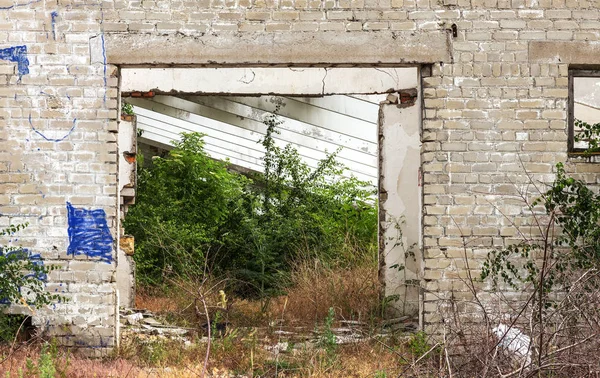 Interior of the destroyed buildings of old factory. ruins of an industrial enterprise, dark fragments destroyed factory premises at plant as result of economic crisis Catacombs, basement, tunnel