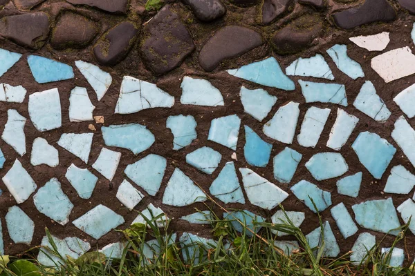Detail Beautiful Old Crumbling Abstract Ceramic Mosaic Decoration Destroyed Building — Stock Photo, Image