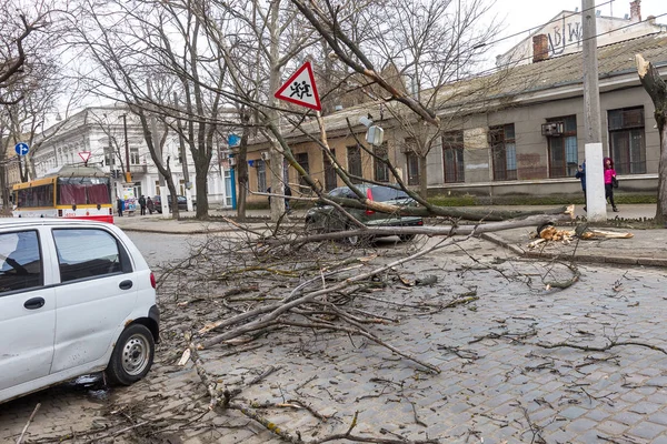 Odessa Ucrania Marzo 2018 Fuertes Lluvias Vientos Tormenta Causaron Accidente —  Fotos de Stock