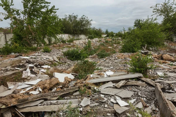 Interior Destroyed Buildings Old Factory Ruins Industrial Enterprise Dark Fragments — Stock Photo, Image