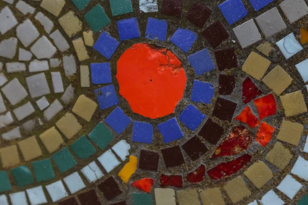 Detail Beautiful Old Crumbling Abstract Ceramic Mosaic Decoration Destroyed Building — Stock Photo, Image