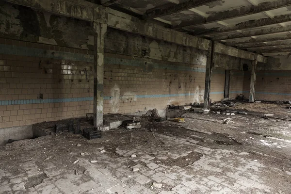 Interior Destroyed Buildings Old Factory Ruins Industrial Enterprise Dark Fragments — Stock Photo, Image