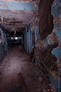 Terk edilmiş evde, harap evin bardel ile döşenmiş olan, ürkütücü iç; Otel; Toplantı nerede? Eski çöken ev; Terk edilmiş evde iç. Zavallı konut çeyrek harabe evde gecekondu