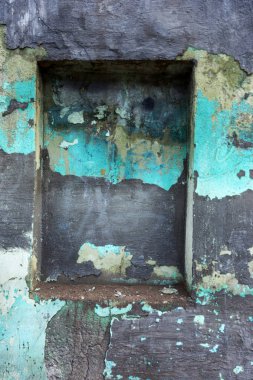 Vintage eski bir çimento taş duvar, yıpranmış ve yaratıcı afiş tasarımı yıpranmış kırık. Çatlaklar, çizik, peeling eski boya ve sıva arka plan üzerinde eski duvar çimento