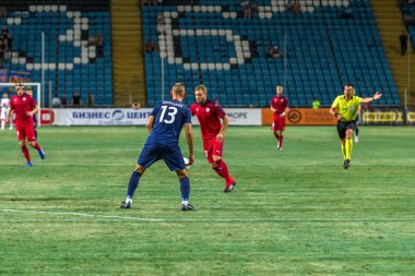 Odessa, Ukrayna - 9 Ağustos 2018: Avrupa Ligi Uefa Avrupa Ligi 2018 Fc Girondins de Bordeaux (Fransa) futbol maçı. Bordeaux - Fransa - ısınma, Fc Mariupol Ukrayna ile maçtan önce eğitim