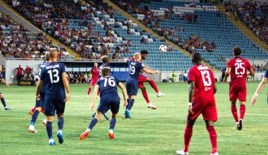 Odessa, Ukrayna - 9 Ağustos 2018: Avrupa Ligi Uefa Avrupa Ligi 2018 Fc Girondins de Bordeaux (Fransa) futbol maçı. Bordeaux - Fransa - ısınma, Fc Mariupol Ukrayna ile maçtan önce eğitim