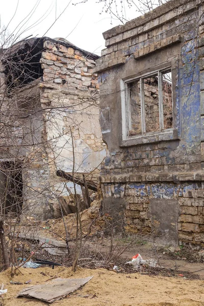 Interior Destroyed Buildings Old Factory Ruins Industrial Enterprise Dark Fragments — Stock Photo, Image
