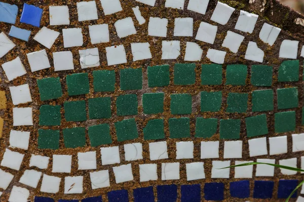 Detalhe Uma Bela Decoração Mosaico Cerâmica Abstrata Ruínas Foi Destruída — Fotografia de Stock