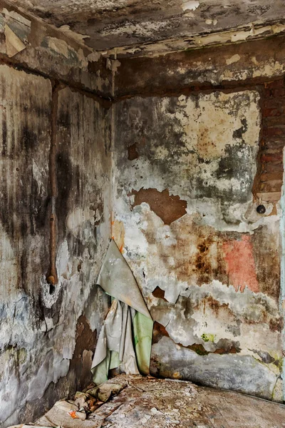 Abandoned house, spooky interior of ruined house with furnished rooms, bardel; Hotel;  meeting house. Old collapsing house; Abandoned house interior. Ruined house in poor residential quarter in slum
