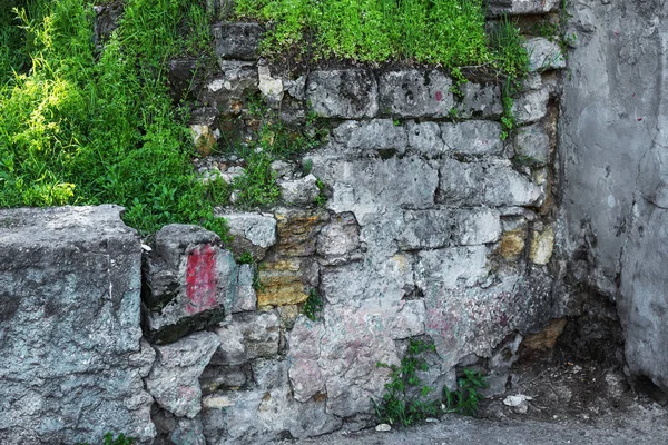 Gammal Stenmur Cement Som Vintage Knäckt Slitna Och Slitna Kreativa — Stockfoto