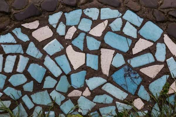 Detail Beautiful Old Crumbling Abstract Ceramic Mosaic Decoration Destroyed Building — Stock Photo, Image