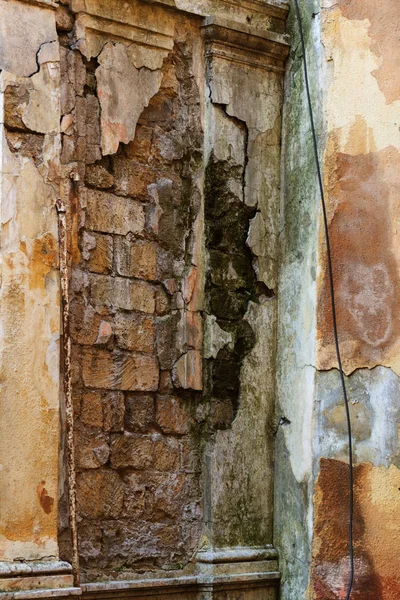 Ancienne Texture Art Mur Briques Plâtre Peint Mauvaise Surface Rayée — Photo