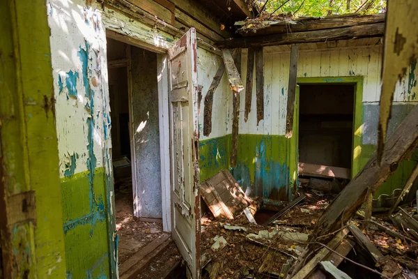 Ruínas Casa Zona Morta Radioactiva Chernobyl Casa Abandonada Destruída Cresce — Fotografia de Stock