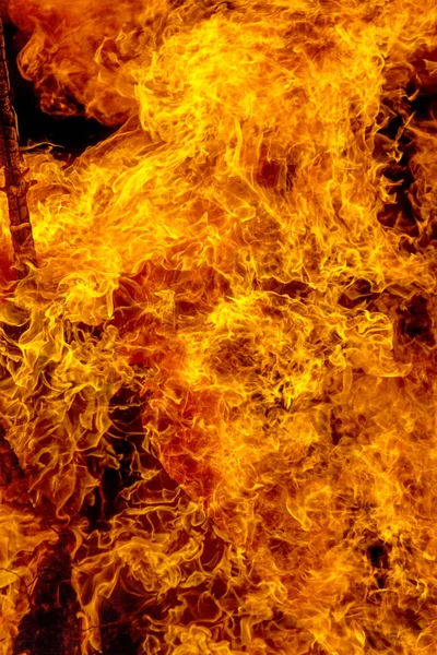 Hořící Ohně Noci Češe Plamen Jako Textury Pozadí Silné Větve — Stock fotografie