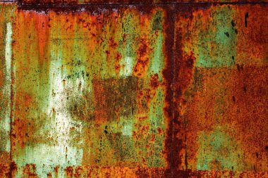 Paslı metal doku, paslı metal arka plan tasarımı için metin için kopya yer ile görüntü. Islak atmosferik etkilerden paslı metal korumasız. Paslı metal doku arka plan