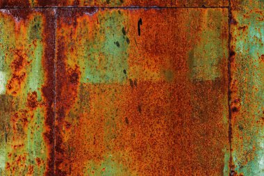 Paslı metal doku, paslı metal arka plan tasarımı için metin için kopya yer ile görüntü. Islak atmosferik etkilerden paslı metal korumasız. Paslı metal doku arka plan