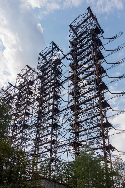 Duże Anteny Pola Radziecki Radar Systemu Duga Elektrowni Jądrowej Czarnobylu — Zdjęcie stockowe