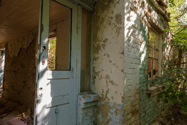 Ruínas Casa Zona Morta Radioactiva Chernobyl Casa Abandonada Destruída Cresce — Fotografia de Stock