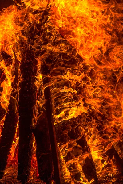 Brûler Feu Camp Nuit Peigner Flamme Comme Texture Fond Fortes — Photo