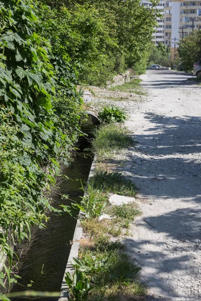 Eau Contaminée Les Déchets Eaux Usées Sont Évacués Par Canalisations — Photo