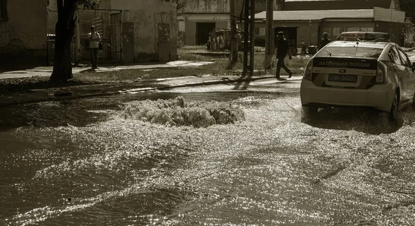 Odessa Ukraine July 2018 Driving Cars Flooded Road Floods Caused — Stock Photo, Image