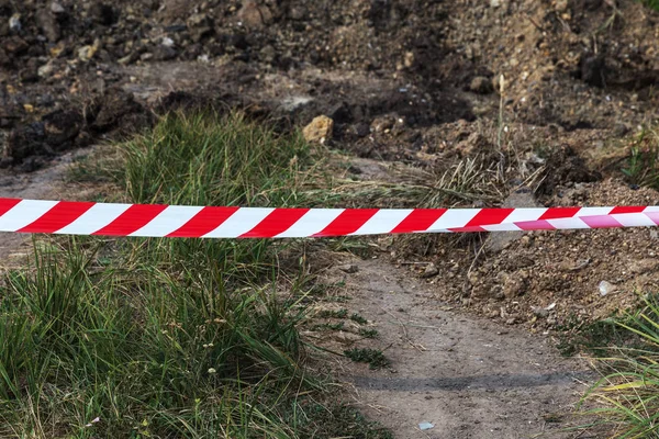 Red and white lines of barrier fencing tape. Fencing red and white tape, which prohibits movement. Warning tape. Barrier red and white ribbon. Access denied line, do not enter hazardous area