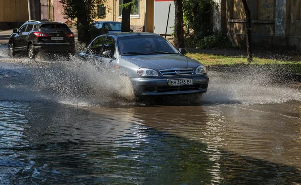 Odessa Ukraine July 2018 Driving Cars Flooded Road Floods Caused — Stock Photo, Image