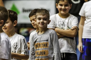 Odessa, Ukrayna - 23 Aralık 2018: genç çocuk basketbol oynamak, Çocuk spor basketbol kulübü çocuk spor okulu kutlama sırasında çocuk spor yarışmalara katılmak