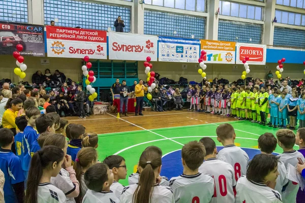 Odessa Ucrania Diciembre 2018 Los Niños Pequeños Juegan Rugby Mientras — Foto de Stock