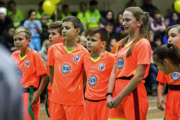 Odessa Ucrânia Dezembro 2018 Crianças Pequenas Jogam Rugby Enquanto Brincam — Fotografia de Stock