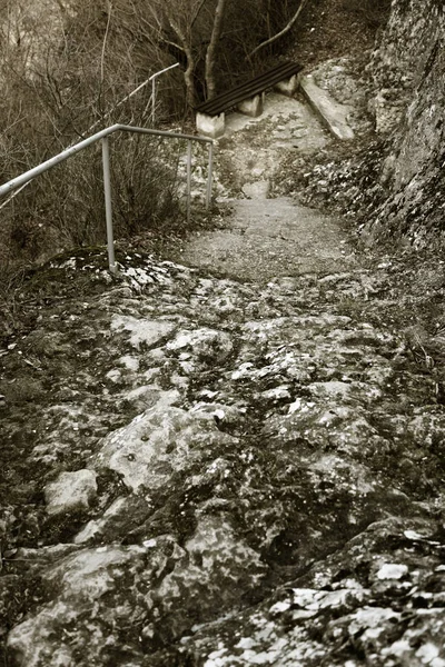 Eine Alte Offene Außentreppe Aus Stein Stein Betonstufen Der Alten — Stockfoto