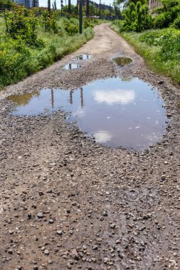 Çok kötü kalite yol çukurların ile. Asfalt, kötü asfalt delik. Çukur, güvensiz, delik yol. Ulaşım, yollar, imha hareketi tarafından araba konsepti riski. Kötü yollar kavramı