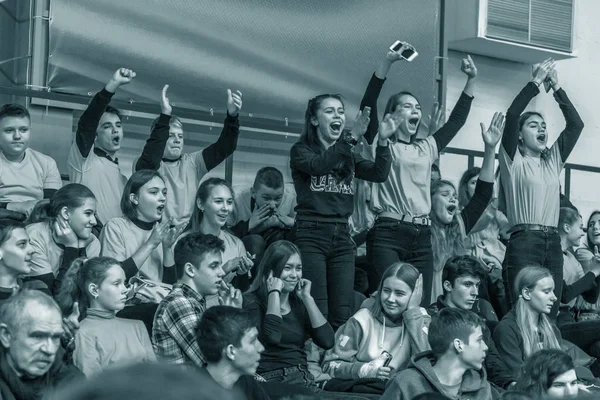 Odessa Ukraine Febr 2019 Fans Basketball Team Spectators Stands Emotionally — Stock Photo, Image