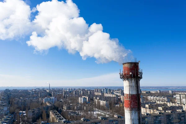 Poluição Tubos Fábrica Fumaça Chaminés Fundo Céu Conceito Indústria Ecologia — Fotografia de Stock