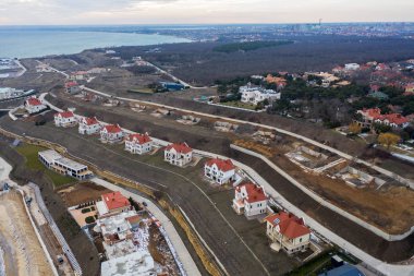 Hava panoramik deniz yazlık yerleşim. Deniz yazlık Köyü, sahil heyelan bölgesinde güçlendirilmesi satır Üstten Görünüm