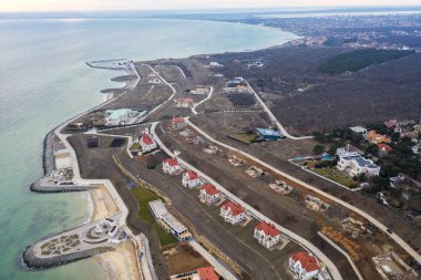 Hava panoramik deniz yazlık yerleşim. Deniz yazlık Köyü, sahil heyelan bölgesinde güçlendirilmesi satır Üstten Görünüm