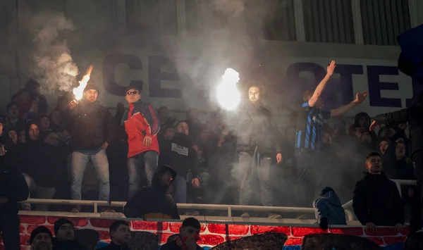 Odessa Ukraine Marca 2019 Tłumy Kibiców Trybunach Stadionu Piłkarskiego Podczas — Zdjęcie stockowe