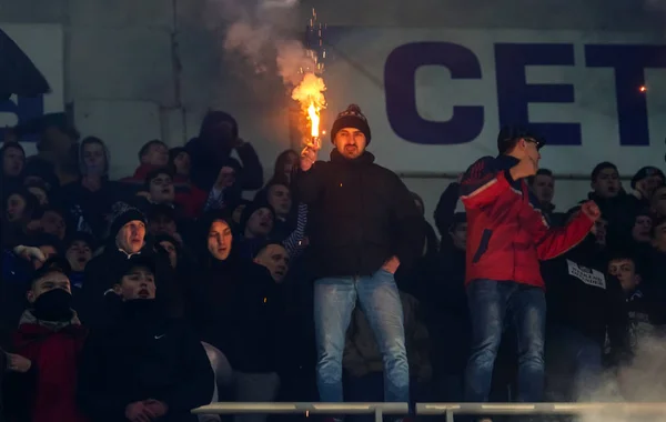 Odessa Ukraine Března 2019 Dav Fanoušků Tribunách Fotbalového Stadionu Během — Stock fotografie