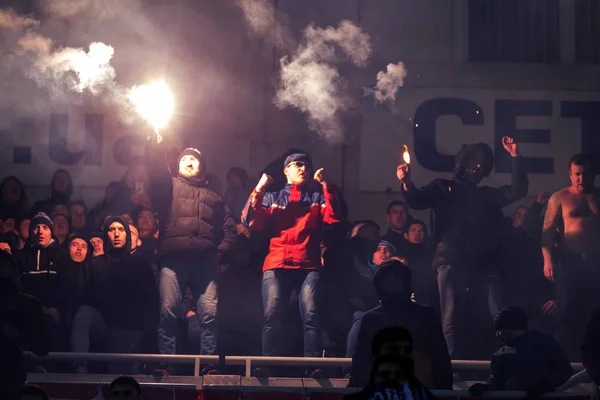 Odessa Ukraine Maart 2019 Menigte Fans Tribune Van Het Voetbalstadion — Stockfoto