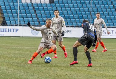 Odessa, Ukrayna -2 Mart 2019: Marlos, orta saha oyuncusu. Shakhtar Donetsk - Chernomorets Odessa futbolcular. Ukrayna Premier Ligi yoğun oyunu